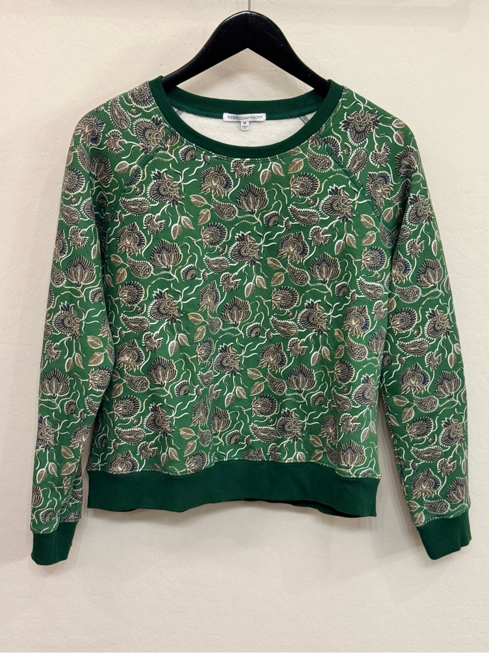 Rebecca Minkoff Paisley Flowers Green Raglan Crewneck Sweatshirt Medium